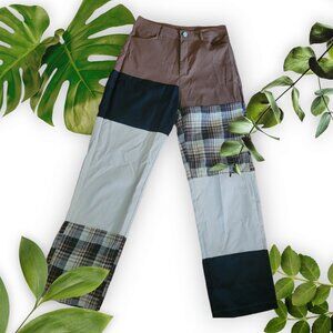 Light Patchwork Slacks Romwe - Plaid Tan Brown Size M